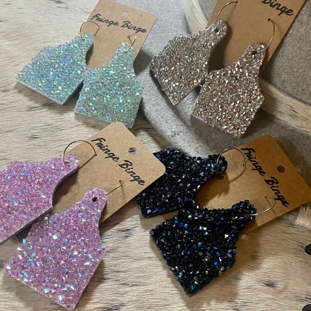 Leather Rhinestone Earrings - Picture 2 of 4
